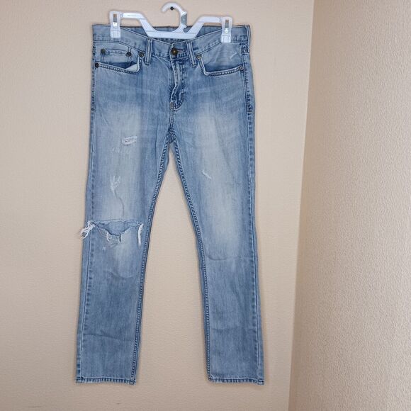 Bullhead Jeans Mens 30 x 30 Blue Straight Fit Distressed Ripped Light Wash Denim - Picture 1 of 13